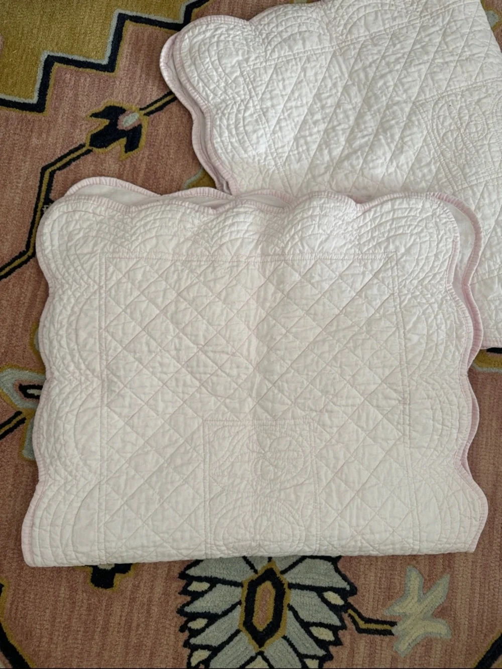 Simply Shabby Pink Quilted  KING Scalloped Edges 2 Shams